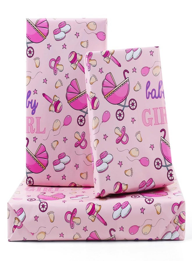 AircooL Baby Girl Wrapping Paper For Kids Girls, 6 Sheets Stroller Baby Socks Nipple Balloons Designs 20 x 28 inch Birthday Wrapping Paper for Baby Shower Birthday Kindergarten Newborn - Image 1